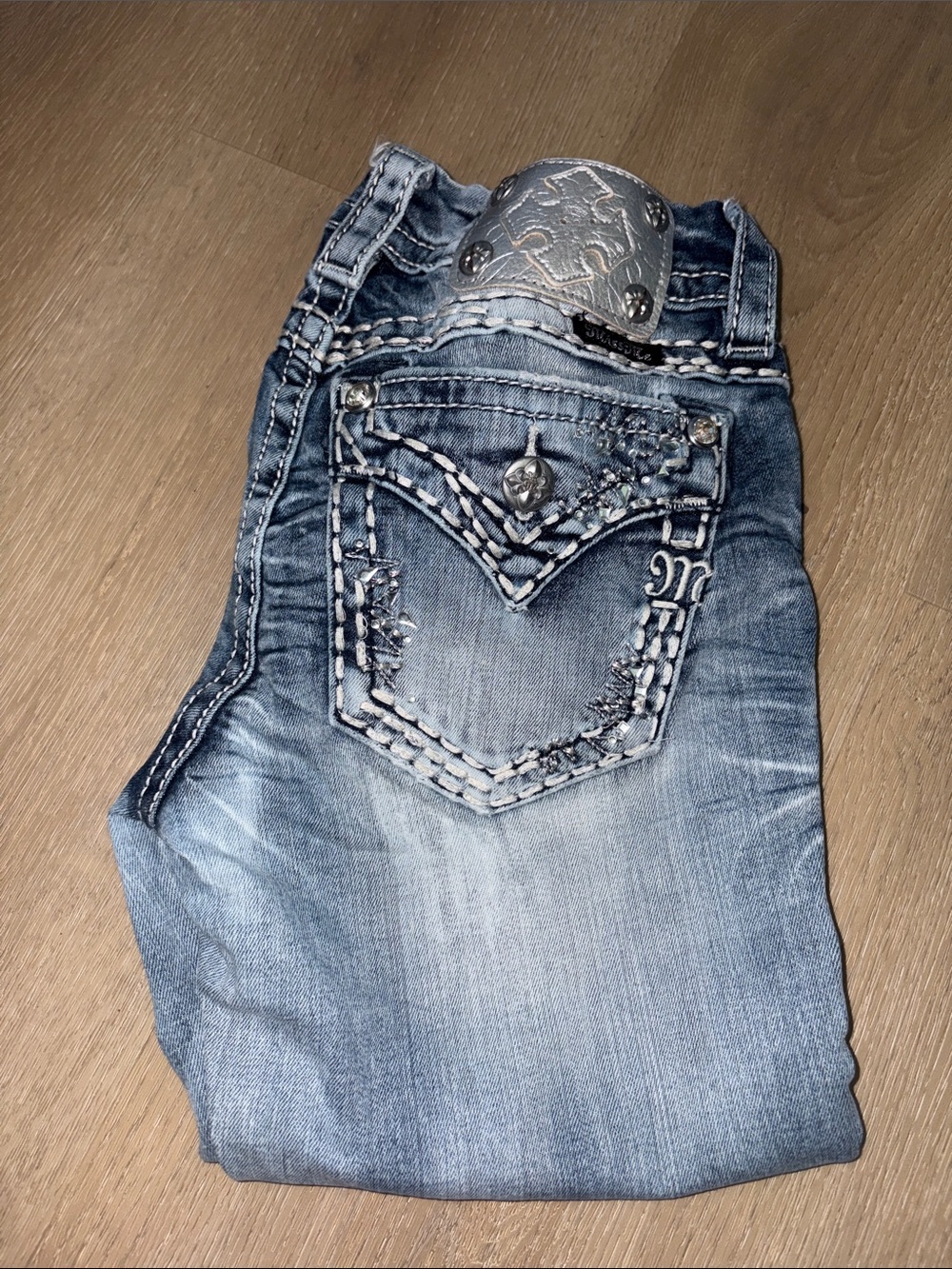 Miss Me Light Blue Embellished Ankle Jeans